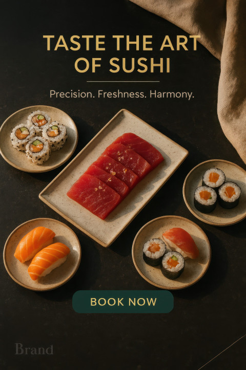 Luxury sushi platter with tuna sashimi and gold flakes on black stone Luxury sushi platter with tuna sashimi and gold flakes on black stone