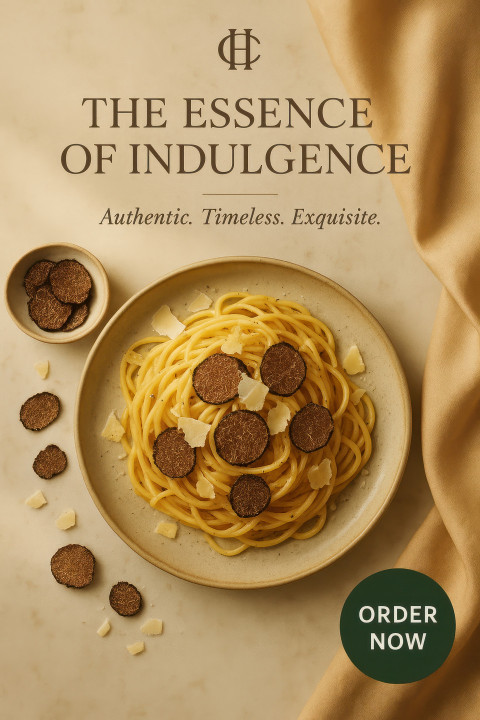 Gourmet truffle pasta with parmesan shavings and black truffles on marble Gourmet truffle pasta with parmesan shavings and black truffles on marble