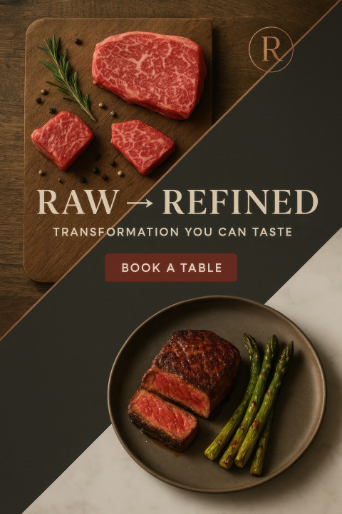 Seared wagyu steak with charred asparagus on stoneware plate under golden light Seared wagyu steak with charred asparagus on stoneware plate under golden light