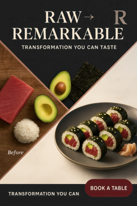 Tuna avocado sushi rolls with nori and rice on stoneware plate under golden glow Tuna avocado sushi rolls with nori and rice on stoneware plate under golden glow