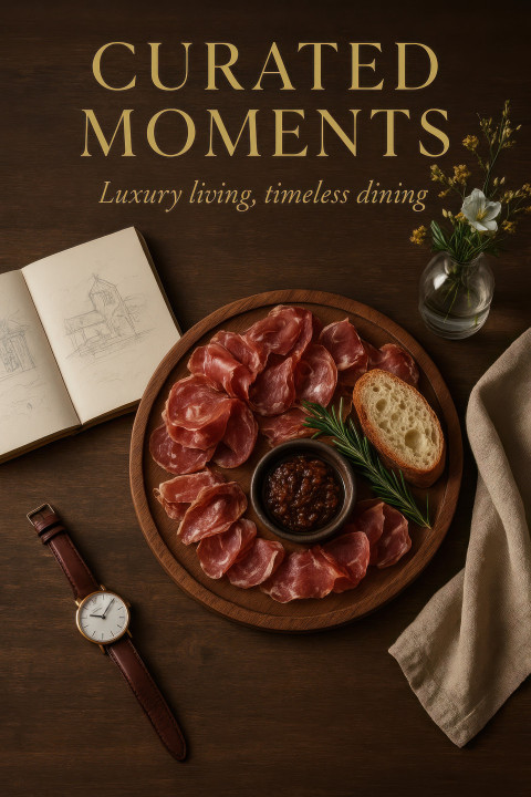 Charcuterie board with fig jam and rosemary on rustic wood Charcuterie board with fig jam and rosemary on rustic wood