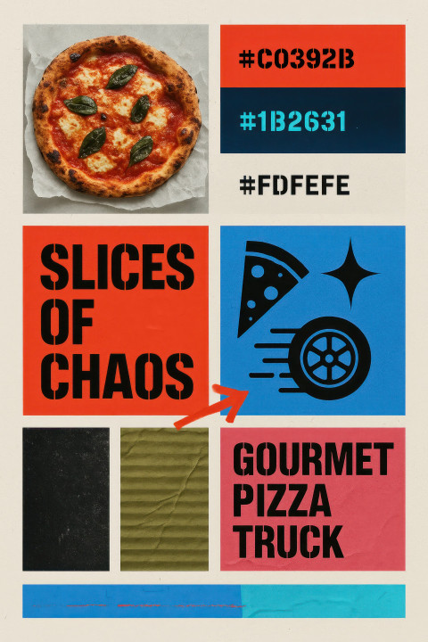 Wood fired pizza slice with flame icons Wood fired pizza slice with flame icons
