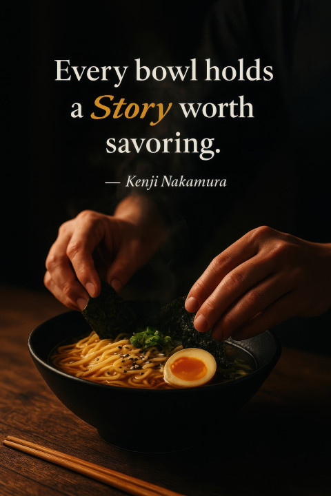 Chef plating ramen noodles with egg Chef plating ramen noodles with egg