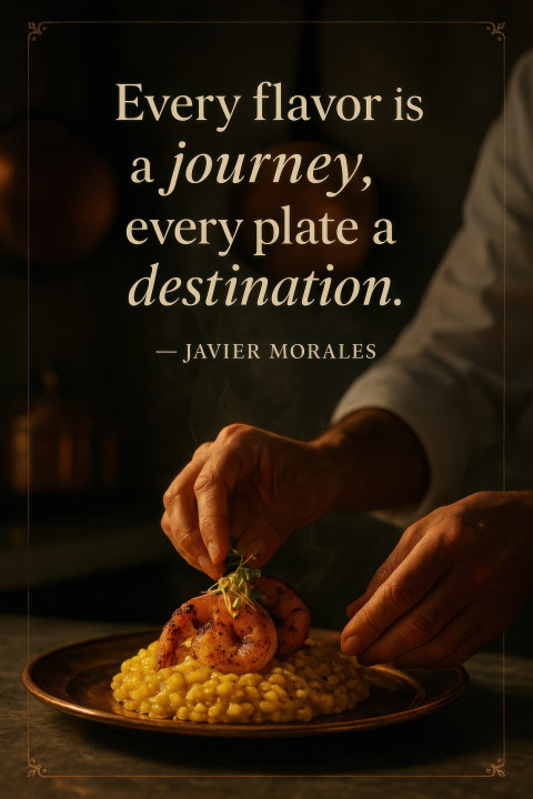 Chef plating saffron risotto with prawns and lemon zest on copper tray Chef plating saffron risotto with prawns and lemon zest on copper tray