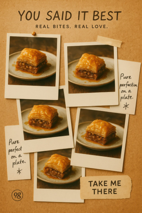 Polaroid style collage of grilled lamb chops with baklava Polaroid style collage of grilled lamb chops with baklava