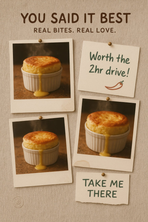 Polaroid style collage of spicy tuna tartare and lemon soufflé with foodie notes Polaroid style collage of spicy tuna tartare and lemon soufflé with foodie notes