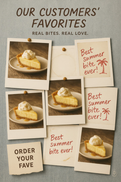 Polaroid style collage of lobster roll sliders with key lime pie Polaroid style collage of lobster roll sliders with key lime pie