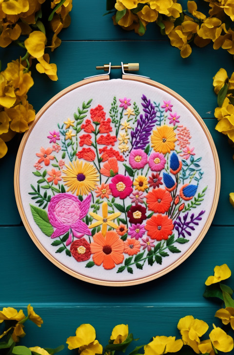 a colorful embroidery hoop full of beautiful flowers