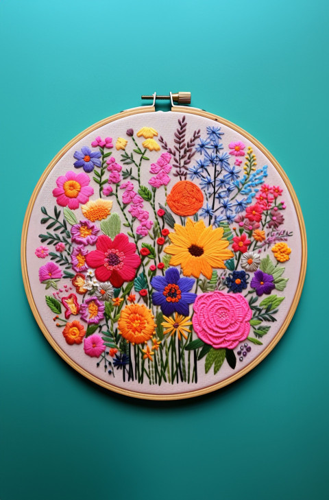 Colorful Embroidery Hoop with Flowers