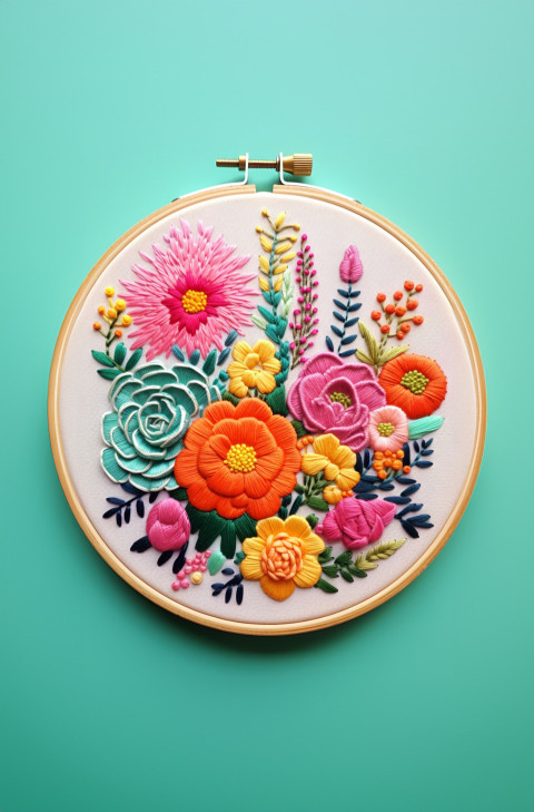 Beautiful Embroidered Flowers in Hoop