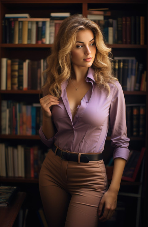 Businesswomen stand in office wearing suit