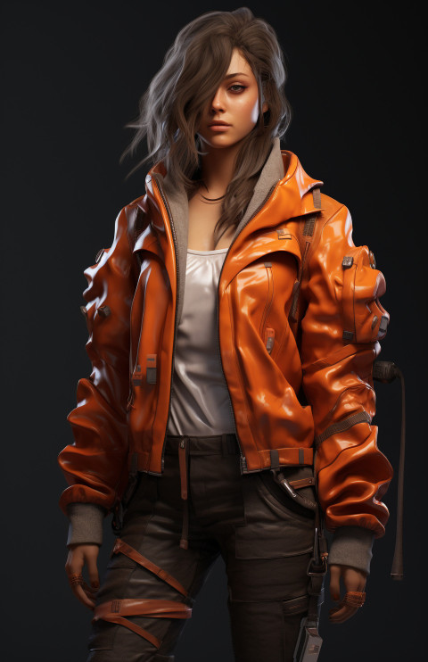 Female in orange jacket and jeans