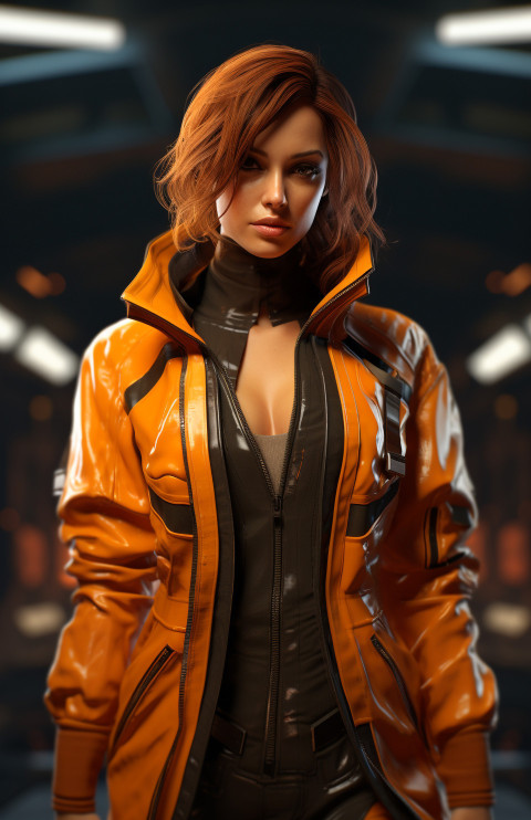 Young woman in orange jacket and boots