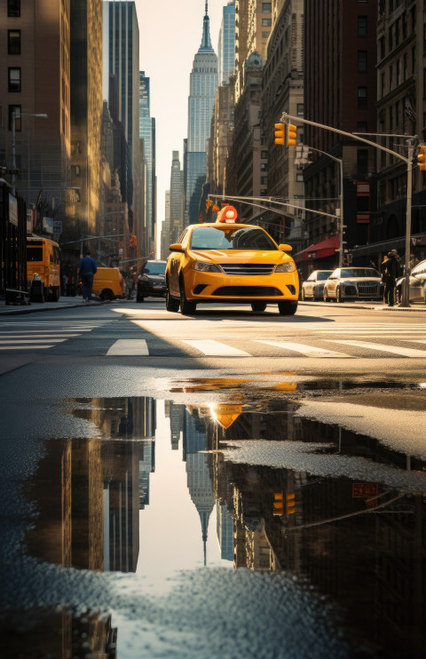 Vibrant city scene in sunlight