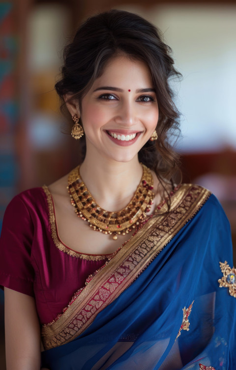 Beautiful woman smiles in traditional marathi sari radiating joy and cultural pride