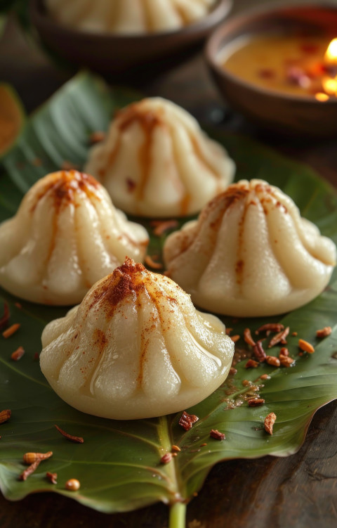 Modak placed on leaf a delicious indian sweet