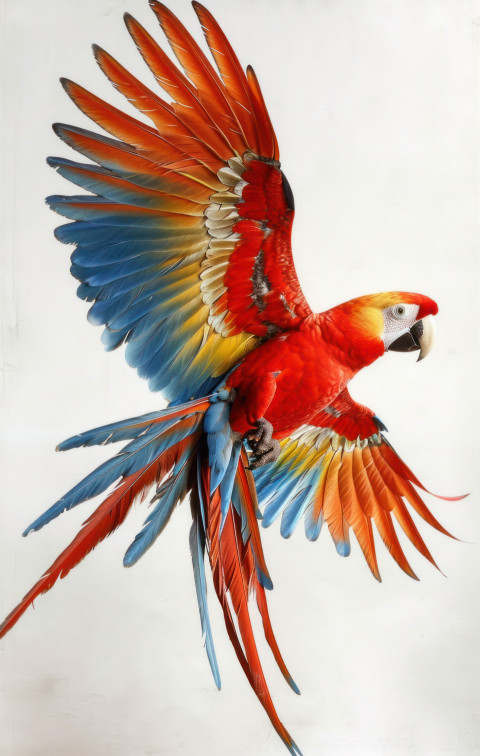 Colorful parrot flying against white background