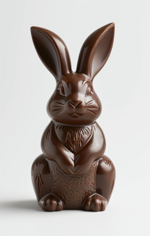 A chocolate rabbit against a clean white background