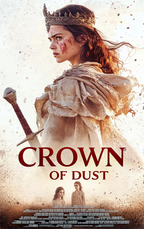 Historical drama movie poster of queen on battlefield with sword in dirt Historical drama movie poster of queen on battlefield with sword in dirt