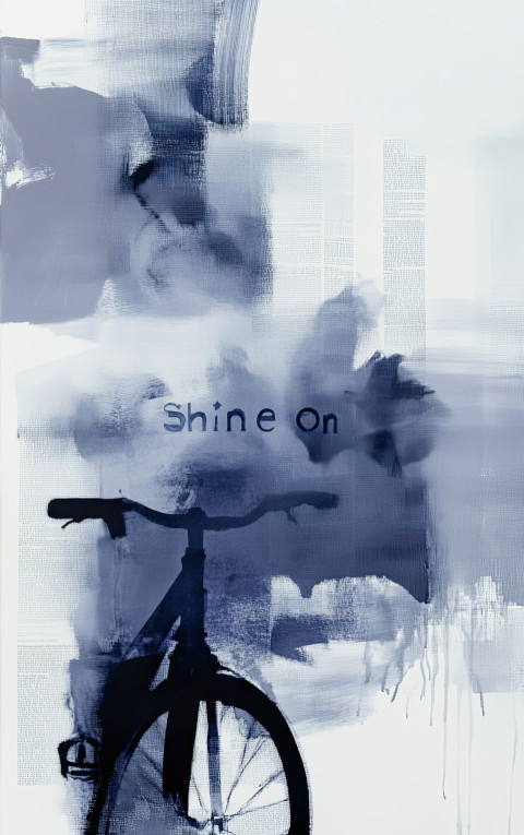 Shine On text in bold letters with vintage bicycle behind Shine On text in bold letters with vintage bicycle behind