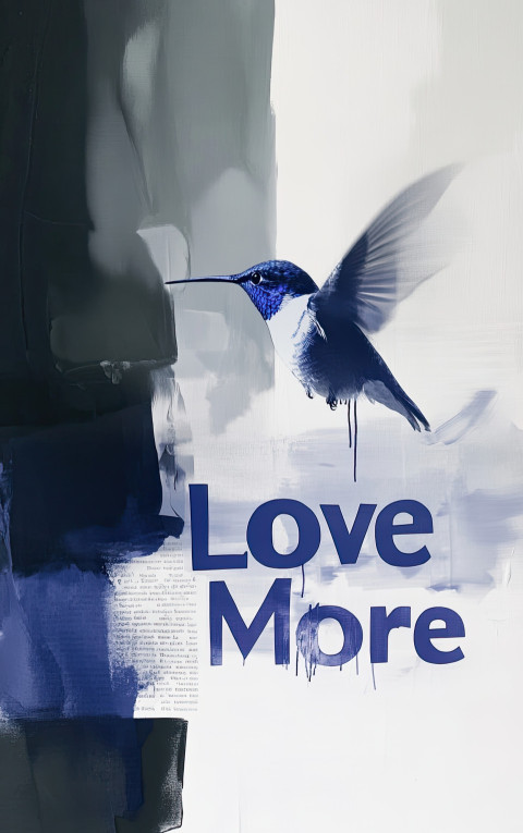 Love More painted with a hummingbird in the background Love More painted with a hummingbird in the background