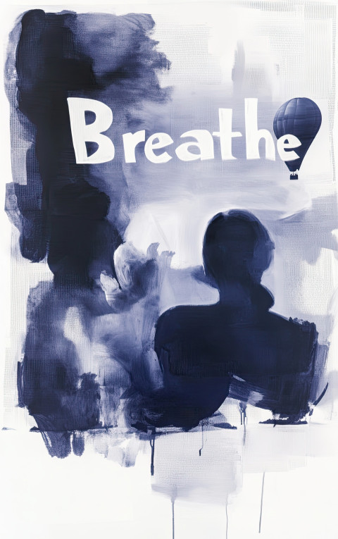 Word Breathe painted in bold letters with a hot air balloon in background Word Breathe painted in bold letters with a hot air balloon in background