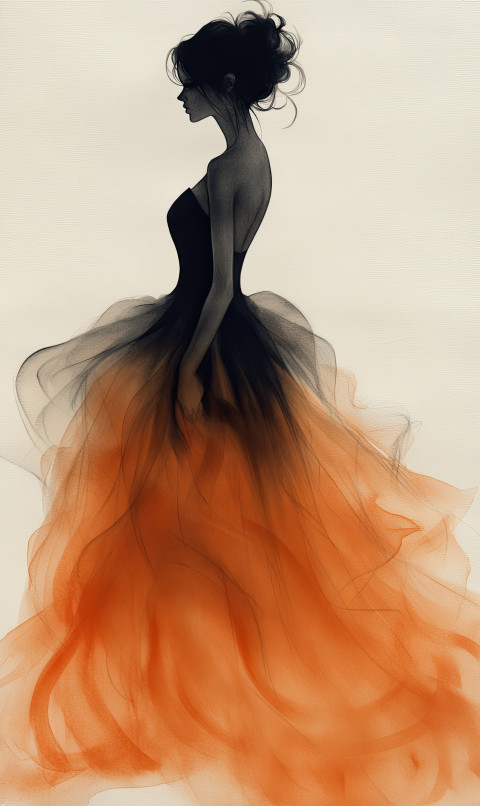 Full-height watercolor of a woman in flowing dress Full-height watercolor of a woman in flowing dress