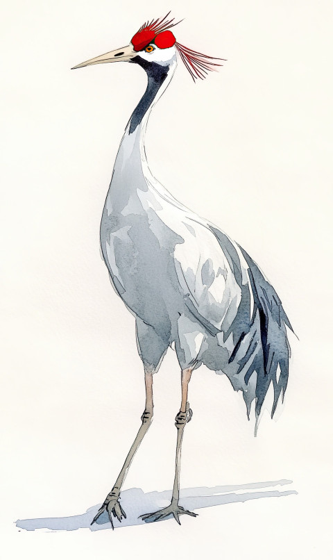 Elegant watercolor of a full-height Japanese crane Elegant watercolor of a full-height Japanese crane