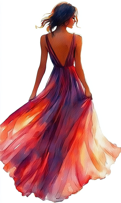 Watercolor of full-height model in long dress Watercolor of full-height model in long dress