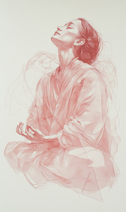 Watercolor of woman in flowing robes sitting calm Watercolor of woman in flowing robes sitting calm