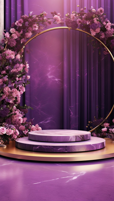 An elegant design of a stage with marble floor and flowers