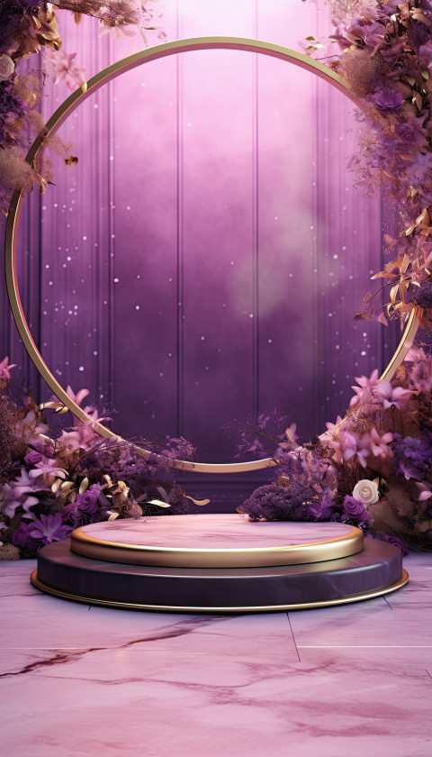 An elegant design of a stage with marble floor and flowers