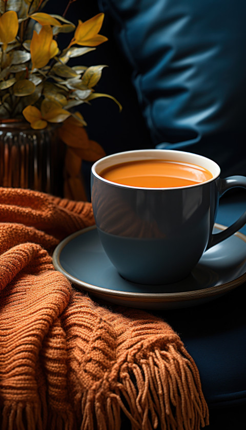 Coffee cup resting on sofa