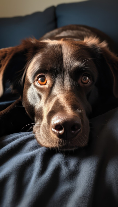 Adorable pup lounging on soft blanket