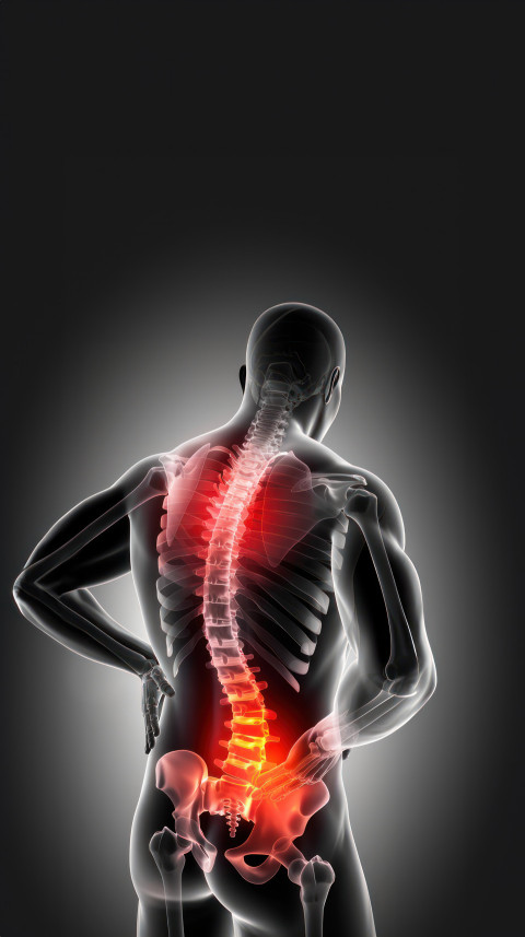 A close up on back pain in a man x ray emphasizing healthcare and back pain