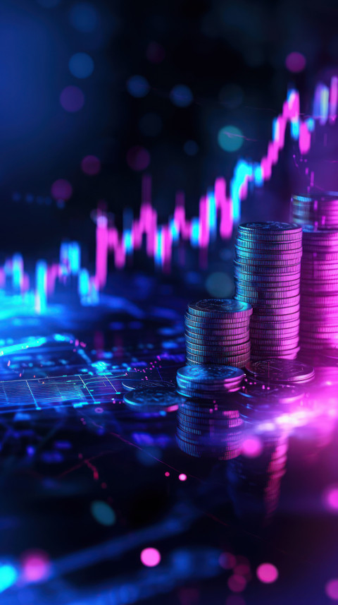 Stock market graph background with coins and money