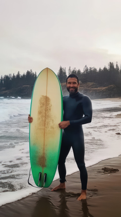 A man holding a surfboard on the beach