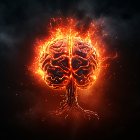 a brain on fire representing the power of the human mind., human