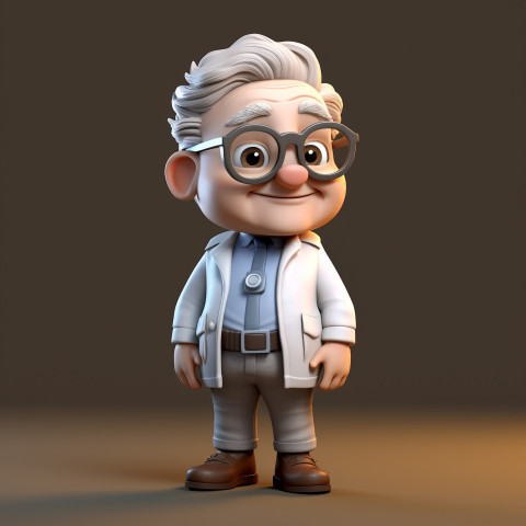 A cartoon character with glasses and a white coat 3d illustration, Health and Medical stock image