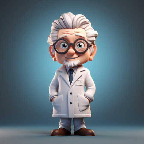 A cartoon character with glasses and a white coat 3d illustration, Health and Medical stock image