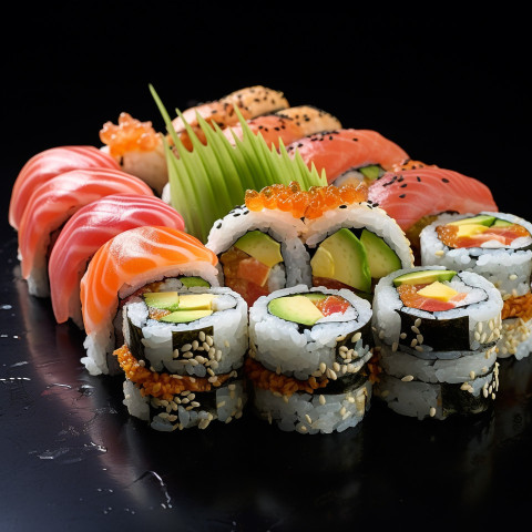 A photo of a Sushi rolls, fast food advertisement stock images