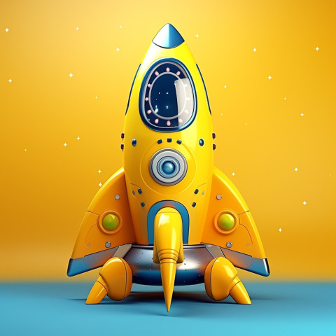 A photo of a abstract yellow rocket ship concept, finance stock photo