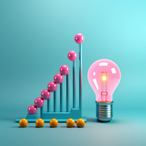 A photo of a graph and a light bulb blue background, finance stock photo