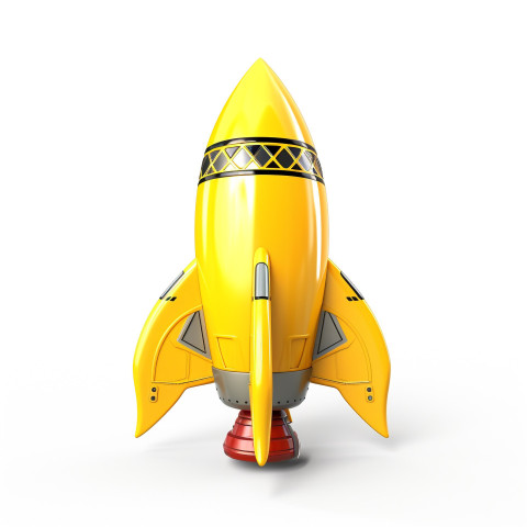 A photo of an abstract yellow rocket ship concept, finance stock photo