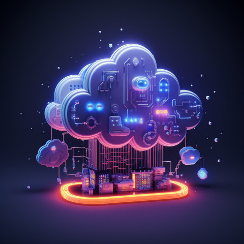 A photo of a neon cloud computing technology, seo stock images for marketing campaigns