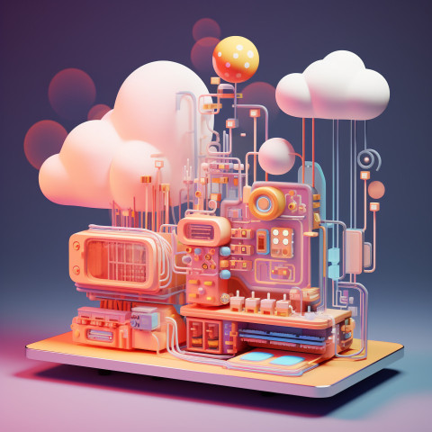 A photo of a neon cloud computing technology, seo stock images for marketing campaigns