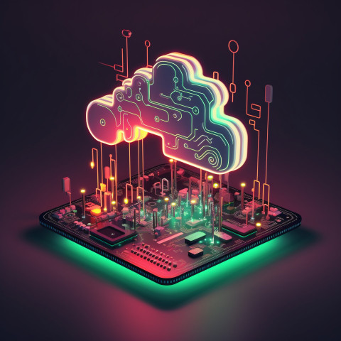 A photo of a neon cloud computing technology, seo stock images for marketing campaigns