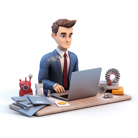 business man character is busy working in front, cartoon character and illustration