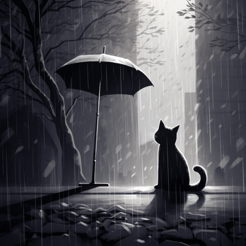 Black and White Cat Rainy Day