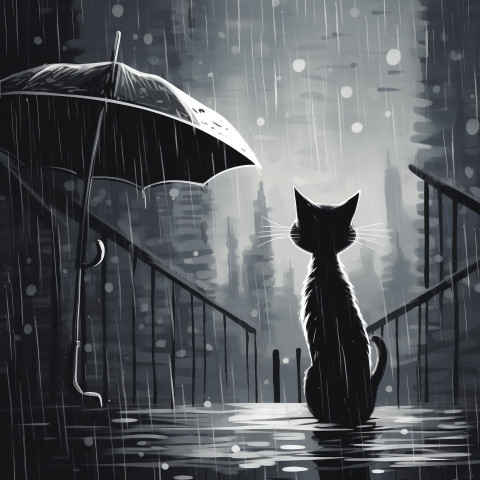 Rainy Day Cat Illustration